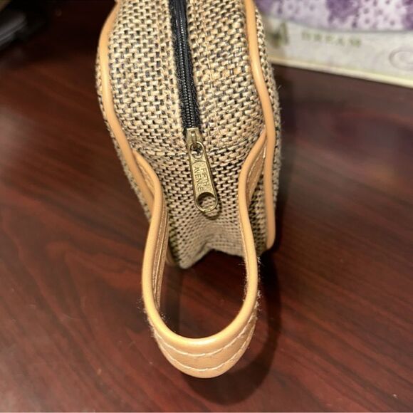 SAKS FIFTH AVE MEN’S TAN BLACK BURLAP LEATHER COMBO DOPP KIT TOILETRY BAG - Picture 5 of 9